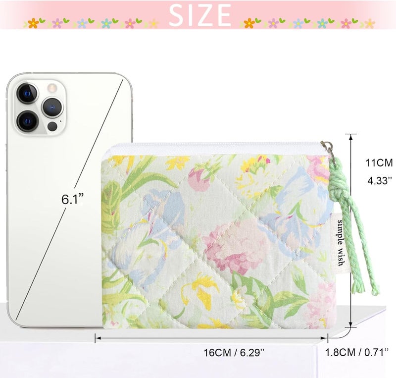 Modacarry Store Cotton Quilted Floral Coin Purse Digital Camera Pouch with Cute Prints Zipper for Women Girls (GREEN YELLOW) - Image 3